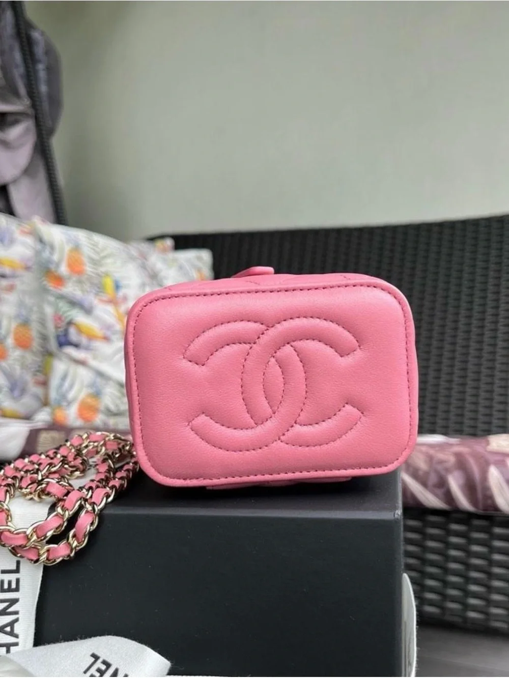 CHANEL Pink Quilted Vanity Mini Top-Handle Crossbody